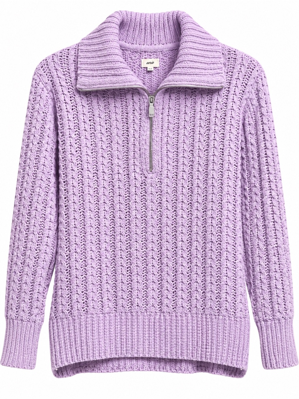 Aerie Purple Chenille Cable Knit Quarter Zip Sweater